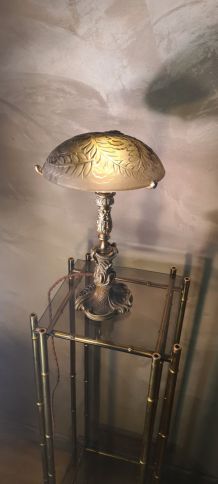 lampe bronze louis xv style rocaille 34x25,abat jour verre m