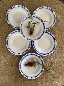 6 assiettes creuses Badonviller porcelaine opaque.