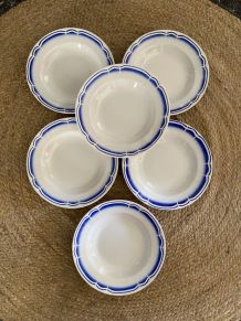 6 assiettes creuses Badonviller porcelaine opaque.