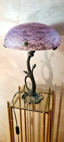 lampe bronze style art nouveau et sa vasque marbré en pate d