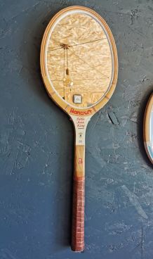 Miroir mural bois raquette tennis vintage Billie Jean King