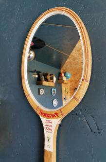 Miroir mural bois raquette tennis vintage Billie Jean King