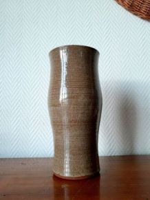 Vase vintage diabolo en grès émaillé signé