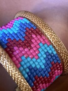 Bracelet manchette perles multicolores 