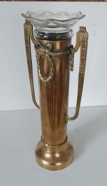 Jungendstil Brass &amp;amp;  Glass Vase