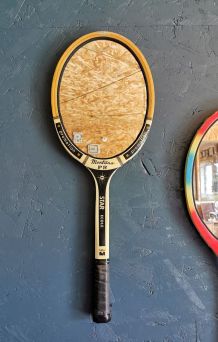 Miroir mural ovale bois raquette tennis vintage "Montana"