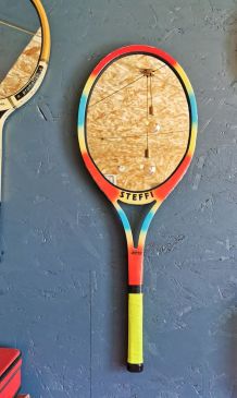 Miroir mural ovale bois raquette tennis vintage multicolore 