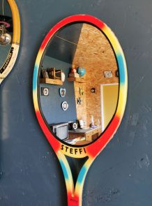 Miroir mural ovale bois raquette tennis vintage multicolore 