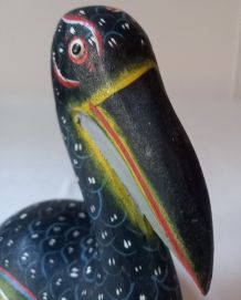 Pélican coloré en bois nautique sculpté à la main 