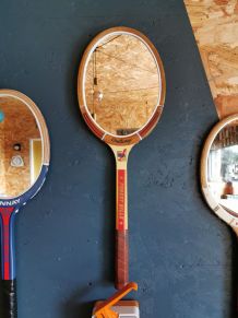 Miroir mural ovale bois raquette tennis vintage "Challenge"