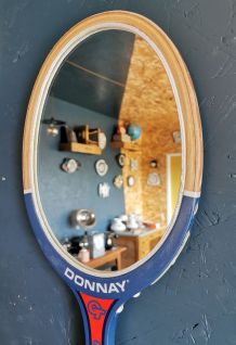 Miroir mural ovale bois raquette tennis vintage Donnay bleu