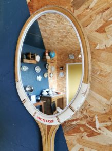 Miroir mural ovale bois raquette tennis vintage Dunlop crème