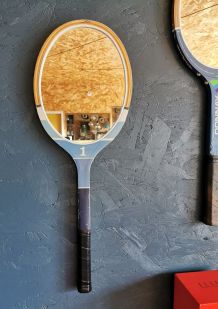 Miroir mural ovale bois raquette tennis vintage "Major bleu"