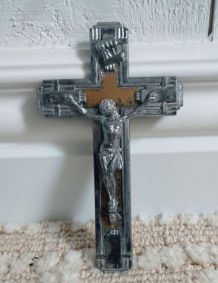 Ancien Crucifix en Métal Argenté et Cuivre - 1910/1920 