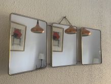 Miroir vintage 1960 triptyque barbier ivoire - 24 x 58 cm