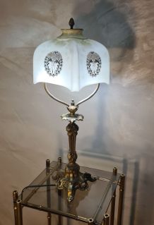 lampe bronze de bureau  fin 19eme siecle1880 avec opaline  4