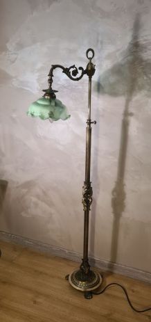 LAMPADAIRE art nouveau  ,bronze, opaline verte marbré ,h 170