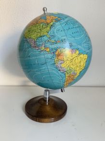 Globe vintage 1985 terrestre Taride bois - 37 cm