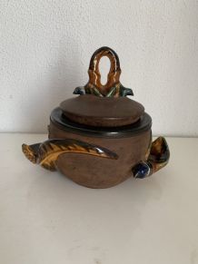 Porte-pipe pot à tabac vintage 1960 Longchamp daim faisan - 