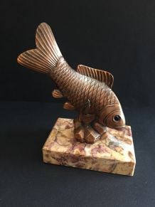 Poisson Métal sur socle marbre