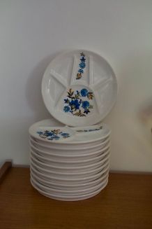 11 assiettes à fondue St Amand vintage fleurs