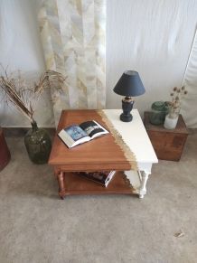 Table basse blanc, bois et feuille d'or