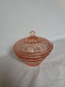 Sucrier boite en verre rose Art Déco