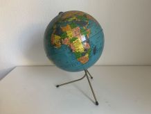 Globe vintage 1960 terrestre Taride tripode métal - 28 cm