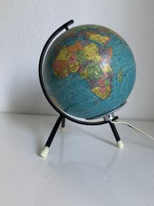 Globe vintage 1972 terrestre verre Taride tripode - 22 cm