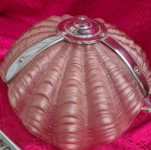 lustre coquille rose art deco 1930 verre moulé epais  non si