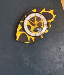 Horloge vintage pendule murale silencieuse années 60 Jaune 