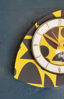 Horloge vintage pendule murale silencieuse années 60 Jaune 