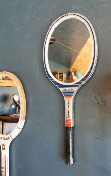 Miroir mural ovale bois raquette tennis vintage "Dunlop"