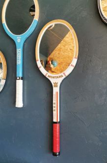 Miroir mural ovale bois raquette tennis vintage Montana