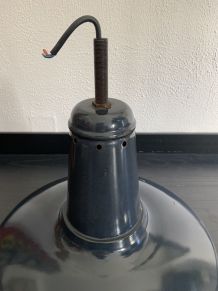 Lampe vintage 1940 suspension gamelle émaillé marine - 47 x 