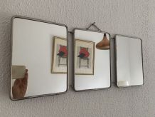 Miroir vintage 1960 triptyque barbier framboise - 24 x 58 cm