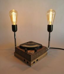 Lampe industrielle vintage carrée marbre bois "J.Carpentier"