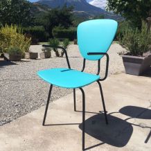 Fauteuil vintage moderniste noir et bleu turquoise