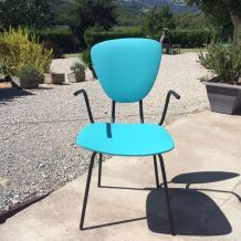 Fauteuil vintage moderniste noir et bleu turquoise