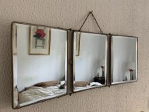 Miroir vintage 1930 triptyque barbier cristal cacao - 28 x 7