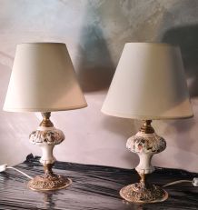 paire de  lampes de chevet bronze et porcelaine dorure peint