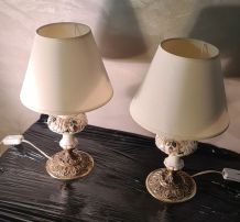 paire de  lampes de chevet bronze et porcelaine dorure peint