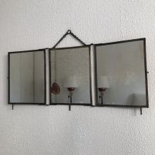 Miroir vintage 1920 triptyque barbier JB breveté SGDG - 30 x