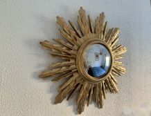 Miroir vintage 1960 soleil sorcière résine bois doré - 59cm