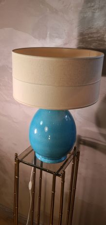 grande lampe de salon en ceram bleu tuquoise craquelé  1970 