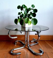 Table basse chrome design space age 1970 