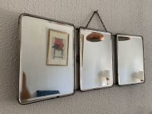 Miroir vintage 1950 triptyque barbier biseauté canard - 24 x