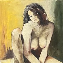 Huile sur toile vintage. Portrait de femme. 