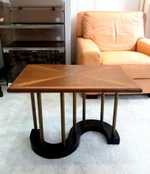 Table basse chêne et laiton vers 1960 