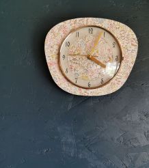 Horloge vintage pendule murale silencieuse années 60 Fleurs